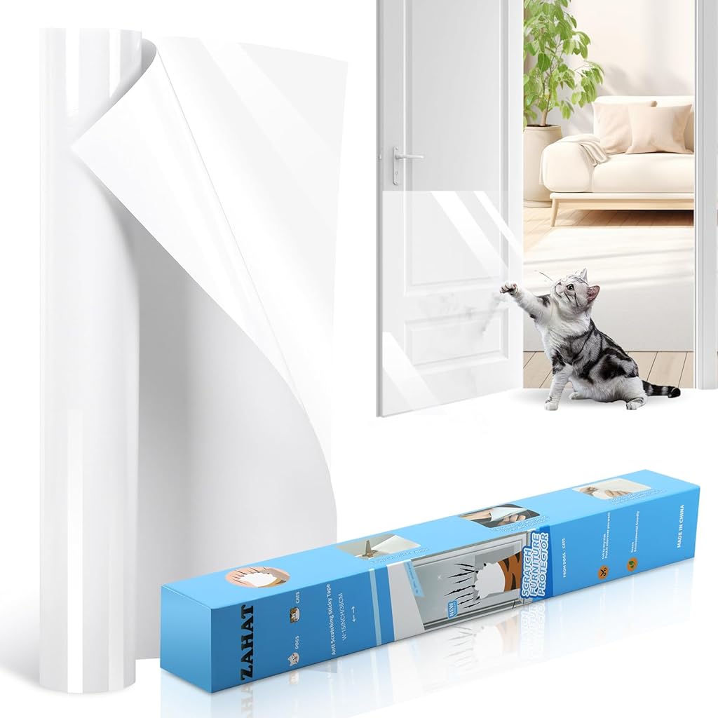 Qpets 1 Roll Leather Couch Protector Sticker, Transparent Thicken PVC Furniture Anti-Scratch Protective Sticker Cuttable Leather Couch Protector Sticker for Families with Cats Dogs Qpets 1 Roll Leather Couch Protector Sticker, Transparent Thicken PVC Furniture Anti-Scratch Protective Sticker Cuttable Leather Couch Protector Sticker for Families with Cats Dogs
